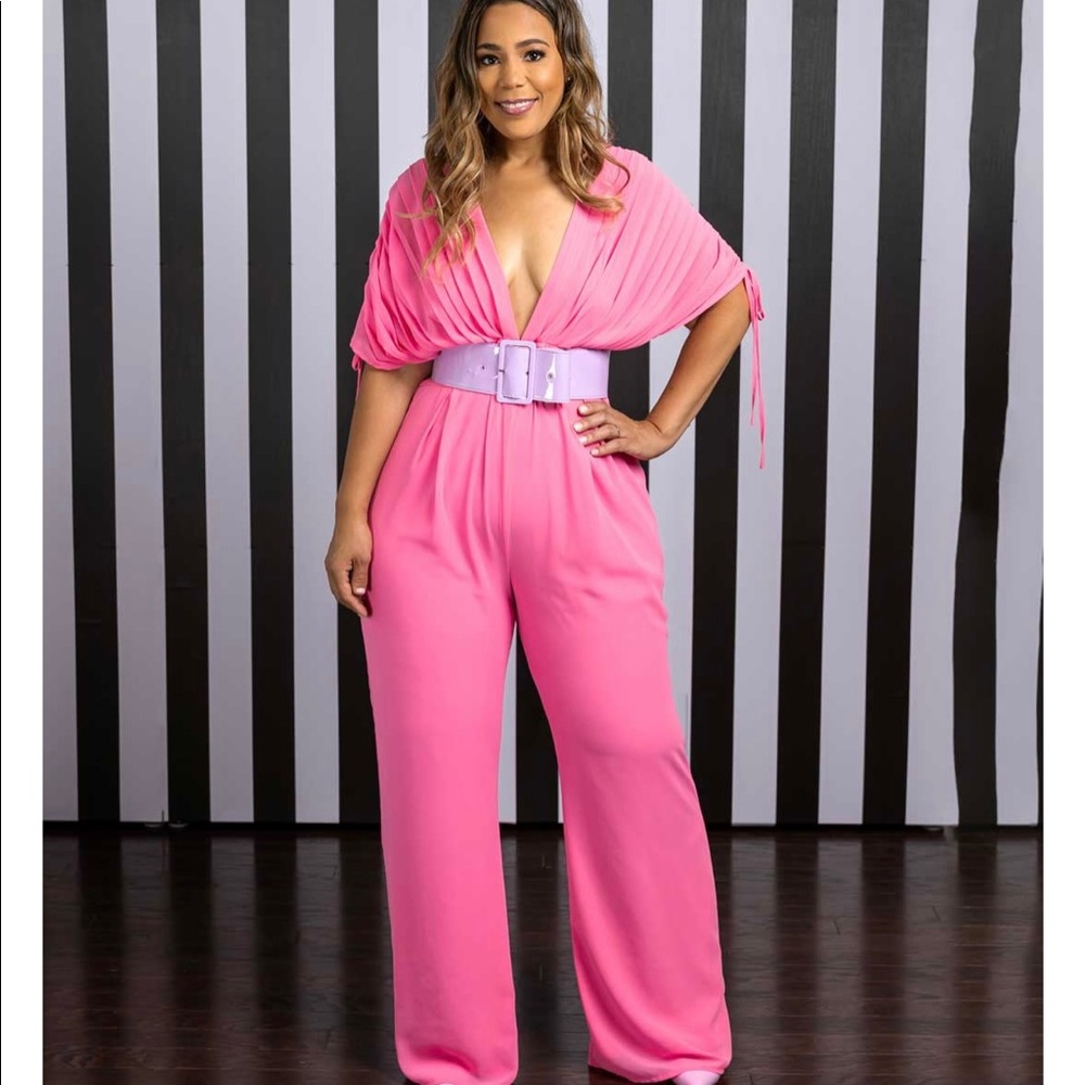Pink jumpsuit with pleaded top belt not included
